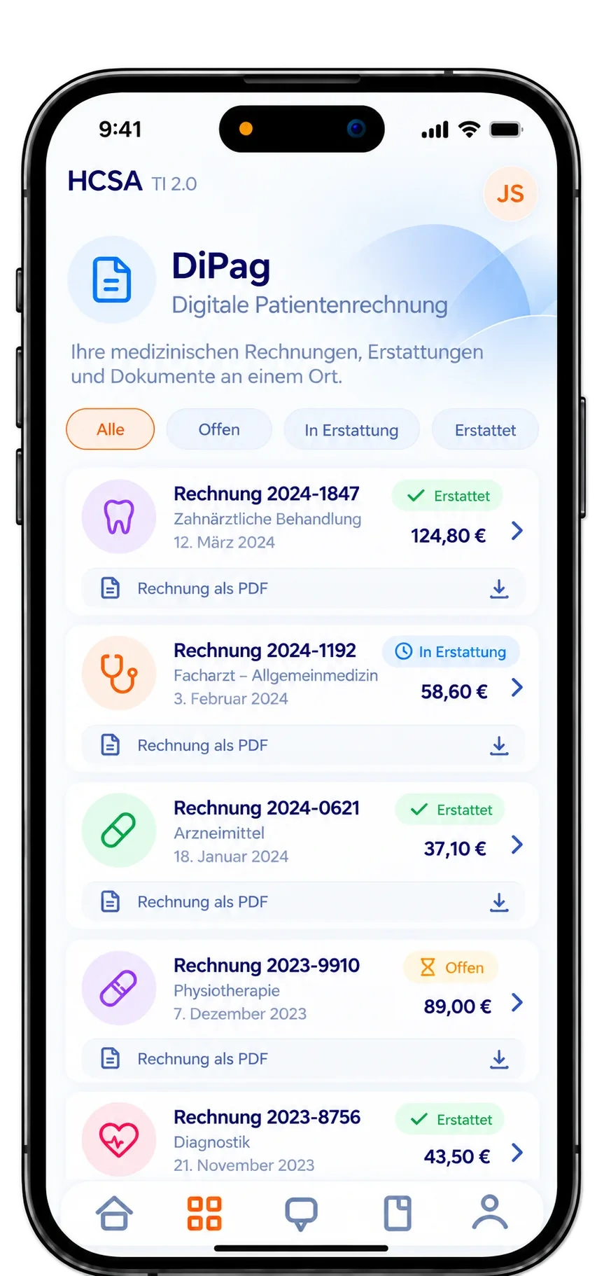 HCSA TI 2.0 iPhone-UI-Konzept für DiPag