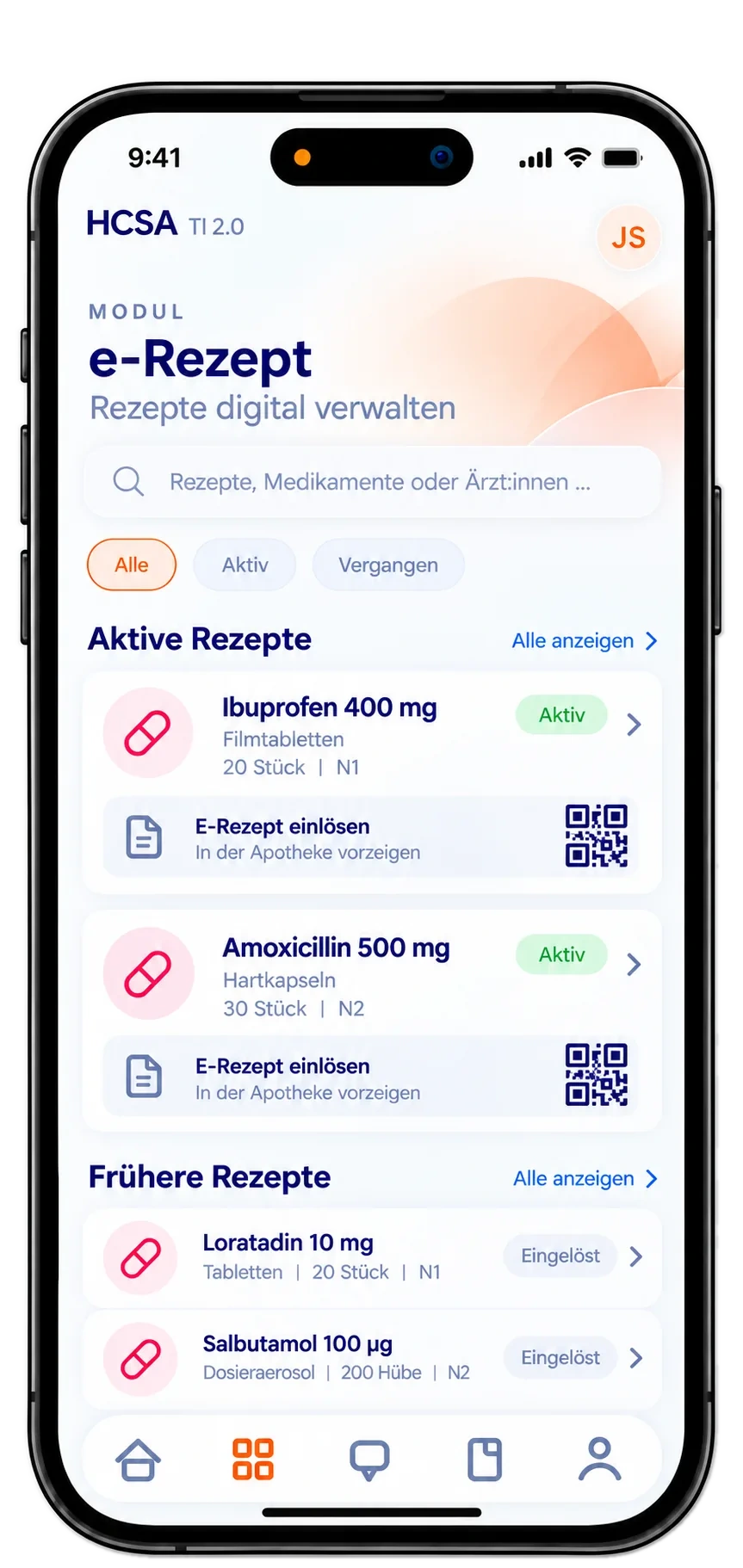 HCSA TI 2.0 iPhone-UI-Konzept für e-Rezept