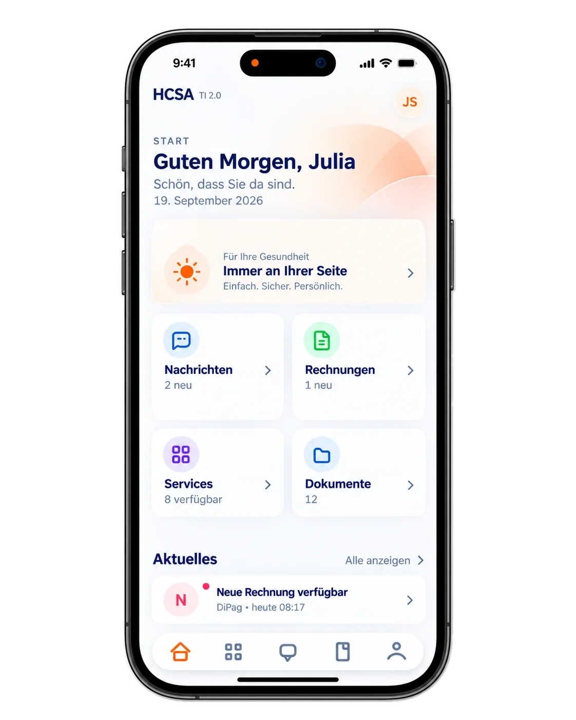 Konzeptioneller iPhone-Startbildschirm HCSA TI 2.0