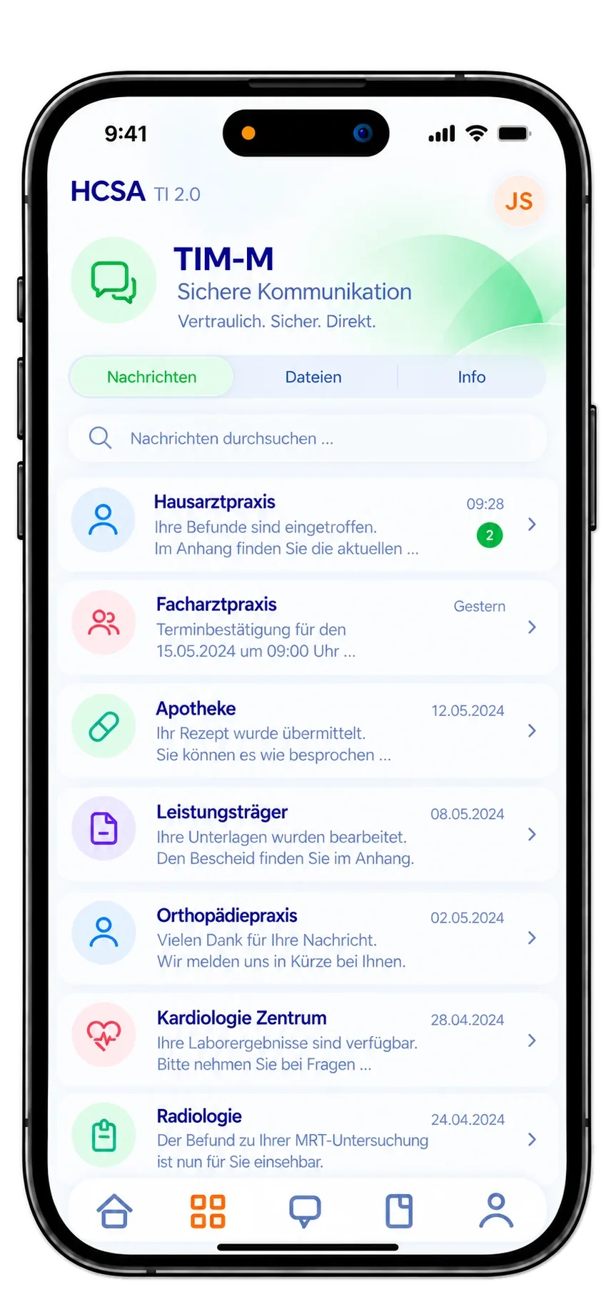 HCSA TI 2.0 iPhone-Nachrichtenliste TIM-M