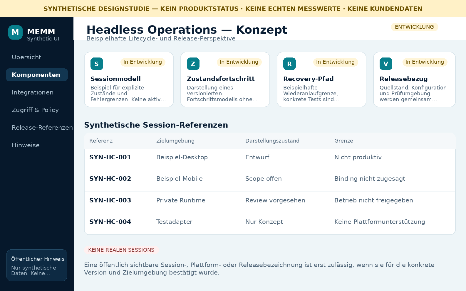 Synthetische Headless-Client-Konzeptansicht ohne reale Betriebs- oder Leistungswerte